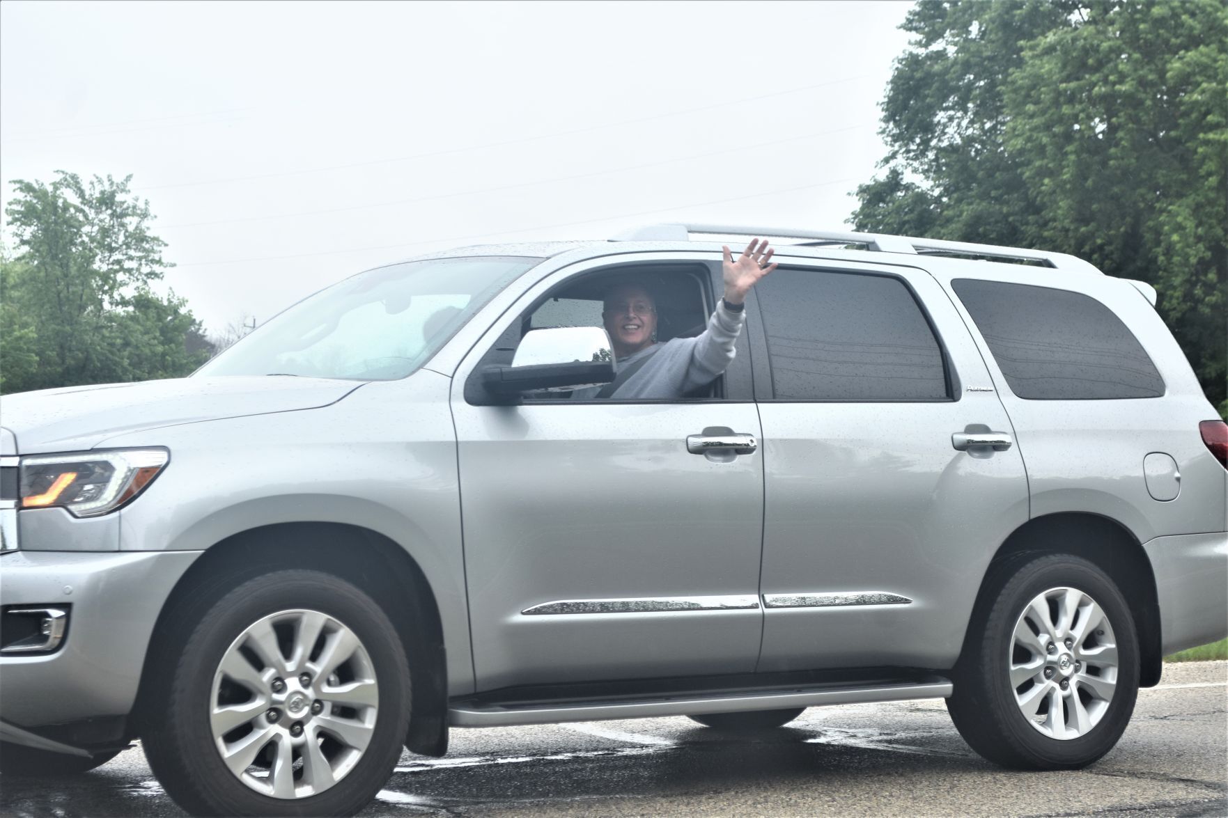 Waving to the family